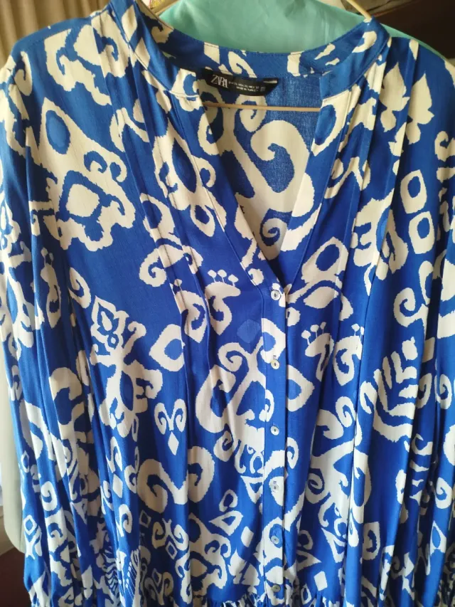 Vestido Zara Estampado Azul y Blanco