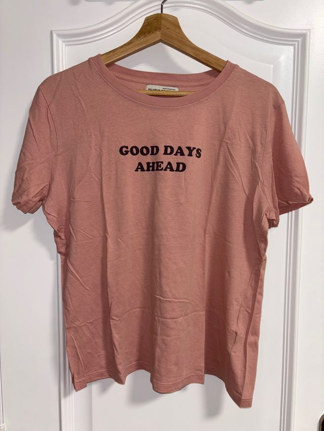 Camiseta Pull&Bear rosa mensaje Good Days Ahead XL