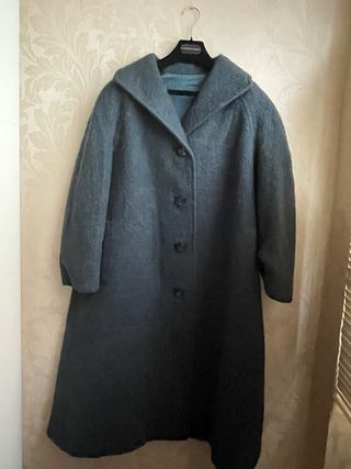 Cappotto lungo vintage blu verdognolo