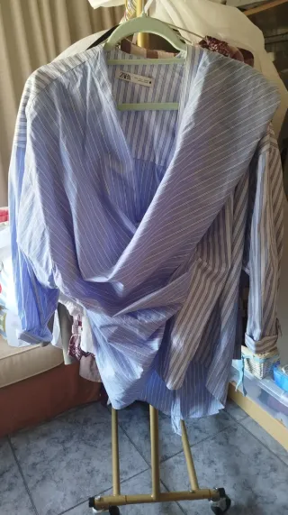 Camisa oversize Zara rayas con lazada