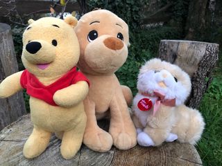Tre peluche: Winnie the Pooh, cane e gatto