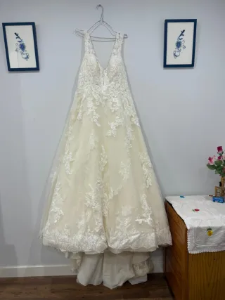 Vestido de Novia Blanco/Beige + Velo