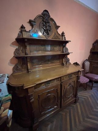 Mobile sala da pranzo in legno di noce e radica