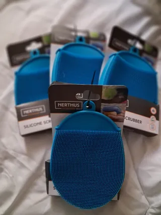 Lote 4 Guantes Estropajo Silicona Nerthus Azul