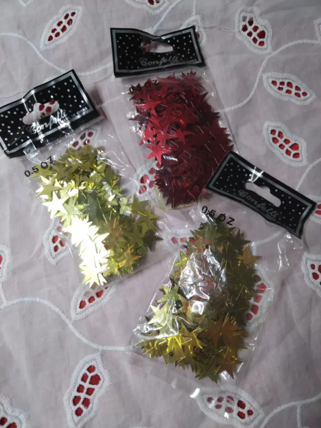 3 Borse di Coriandoli a Forma di Stelle Oro e Rosso