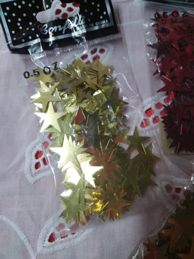 3 Borse di Coriandoli a Forma di Stelle Oro e Rosso