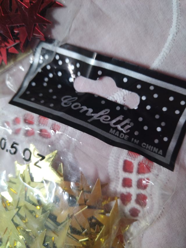 3 Borse di Coriandoli a Forma di Stelle Oro e Rosso