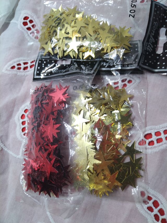 3 Borse di Coriandoli a Forma di Stelle Oro e Rosso