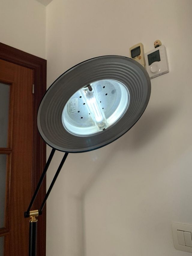 Lámpara de pie negra y dorada