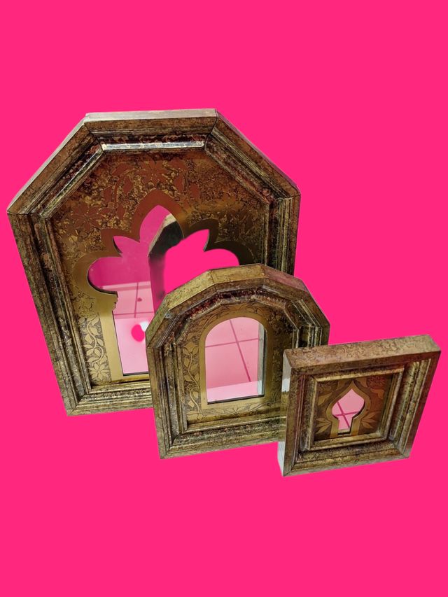 JUEGO DE 3 ESPEJOS PUERTAS ARABES MARCO DORADO