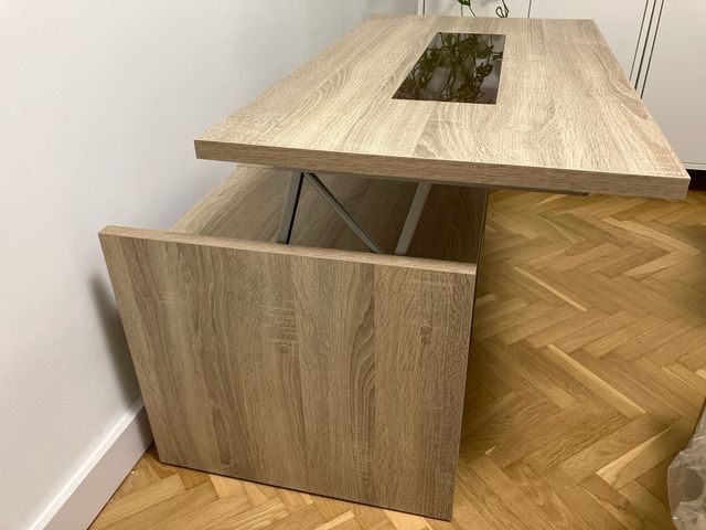 Mesa centro elevable madera y cristal