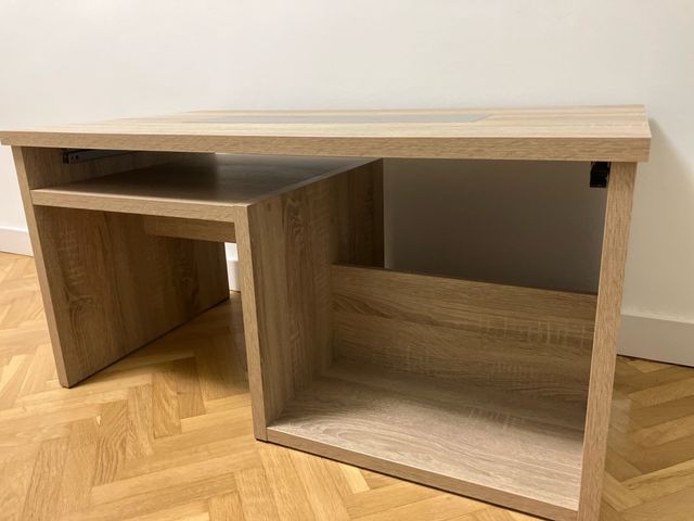 Mesa centro elevable madera y cristal