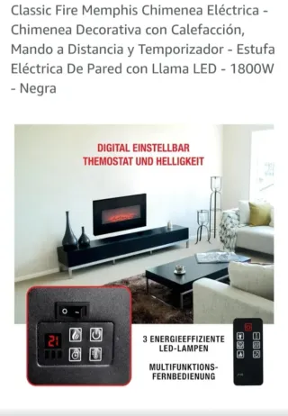 Estufa Memphis LED con efecto chimenea