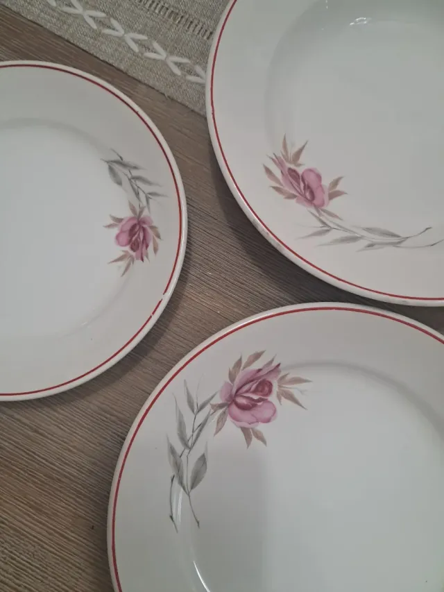 Conjunto de louça antiga San Claudio com flores rosas