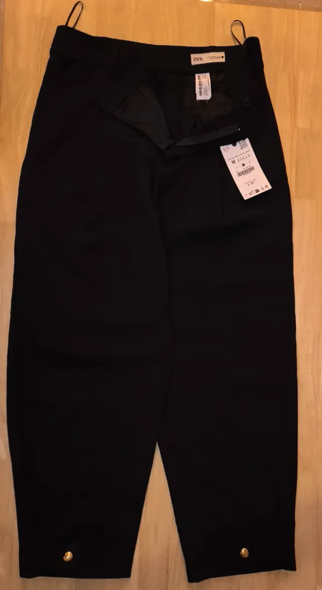 Pantalón Zara Carrot Pinzas ZW Collection Negro