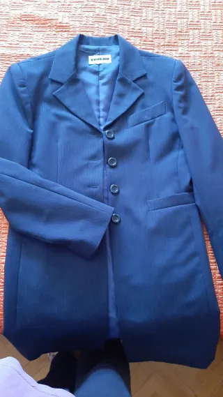 Traje pantalón azul raya mujer