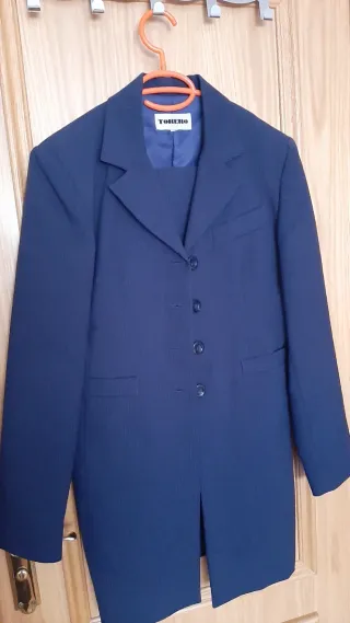 Traje pantalón azul raya mujer