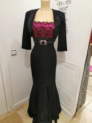 Vestido Cabotine Negro y Fucsia Talla 38