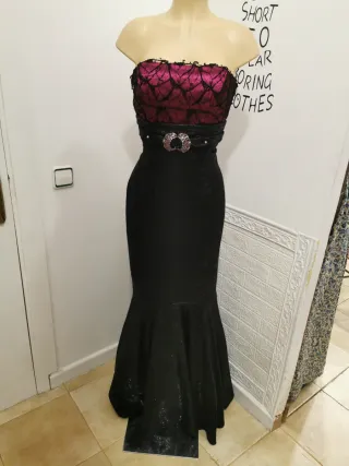 Vestido Cabotine Negro y Fucsia Talla 38