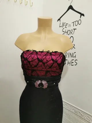 Vestido Cabotine Negro y Fucsia Talla 38