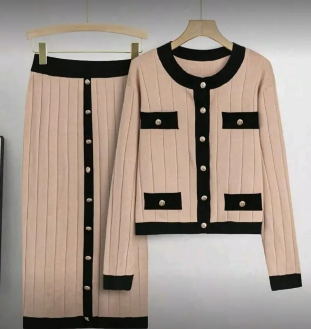 Conjunto punto señora beige y negro