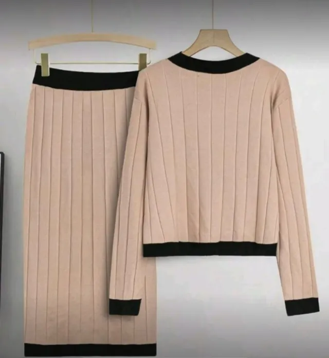 Conjunto punto señora beige y negro