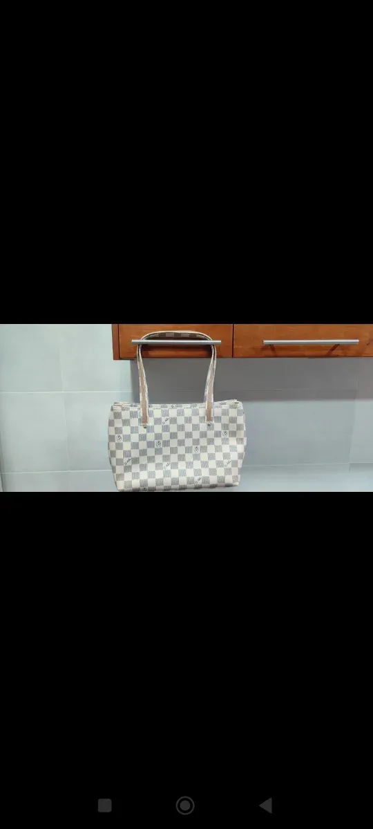 Bolso el pitro cuadros blanco y gris