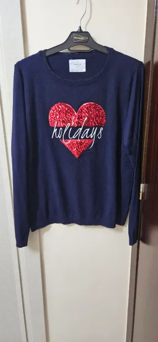 Jersey azul con corazón lentejuelas