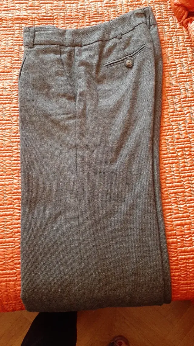 Pantalón lana mujer pata ancha gris