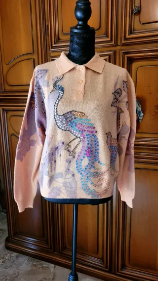 Maglioncino lana corto con pavone