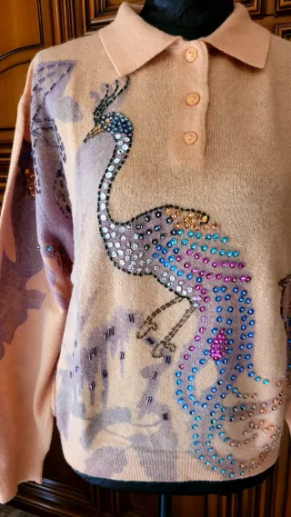 Maglioncino lana corto con pavone