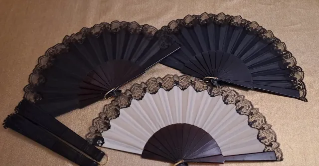 Lote 5 Abanicos Encaje Negro y Beige