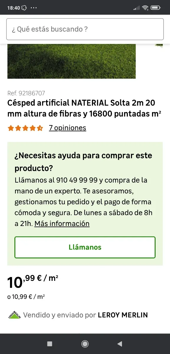 Césped artificial Naterial 2x5m