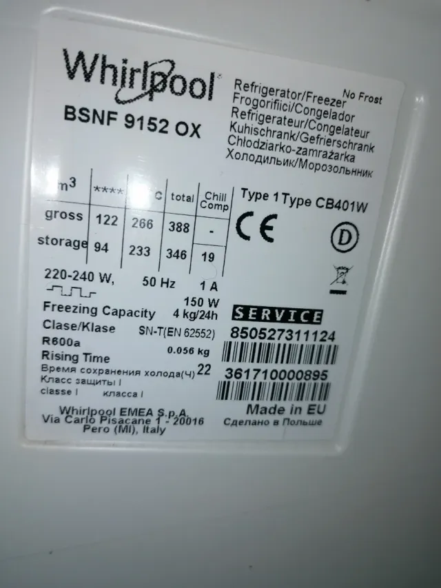 Balda de cristal para frigorífico Whirlpool BSNF