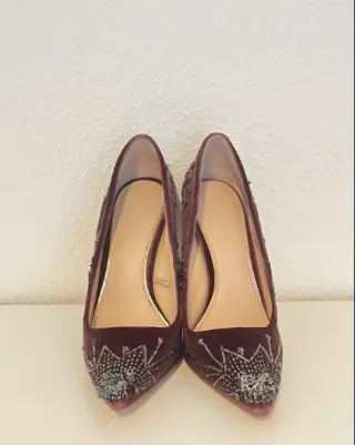 Zapatos Zara Terciopelo Burdeos Tacon Fiesta