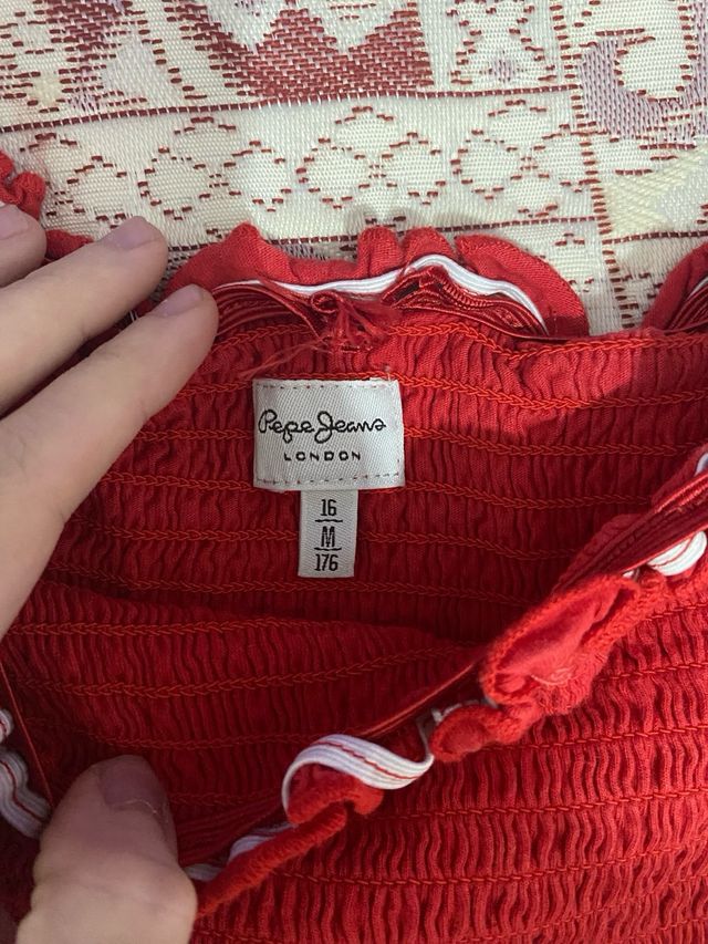 Top Pepe Jeans Rojo Fruncido Hombros Descubiertos