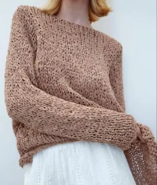 Jersey Zara punto cinta trenzada nude Talla S