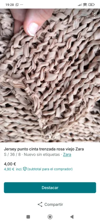 Jersey Zara punto cinta trenzada nude Talla S