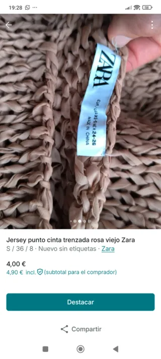 Jersey Zara punto cinta trenzada nude Talla S