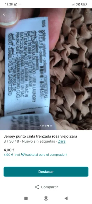 Jersey Zara punto cinta trenzada nude Talla S