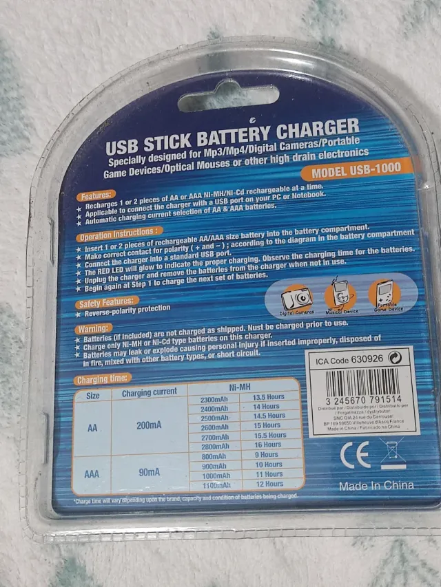 Carregador de Baterias USB Vanson AA/AAA Ni-MH/Ni-Cd
