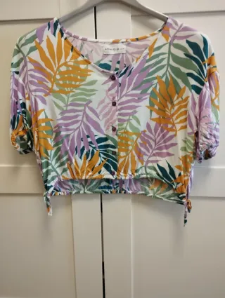 Camisa estampada hojas multicolor talla M