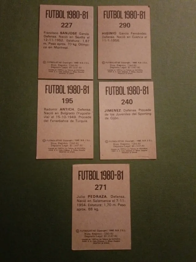 5 Cromos Liga Futebol 1980-81