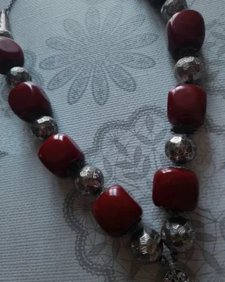 Collana indiana rossa e argento