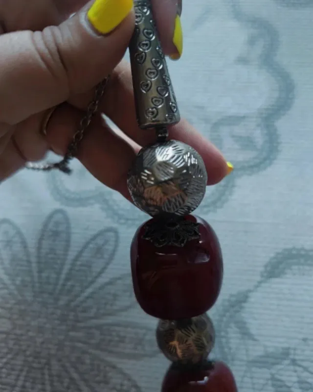 Collana indiana rossa e argento