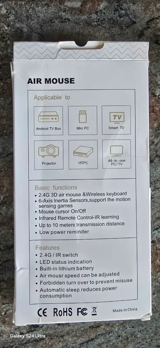Telecomando Air Mouse Tastiera Wireless IR
