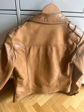 Cazadora biker de piel marrón - Massimo Dutti