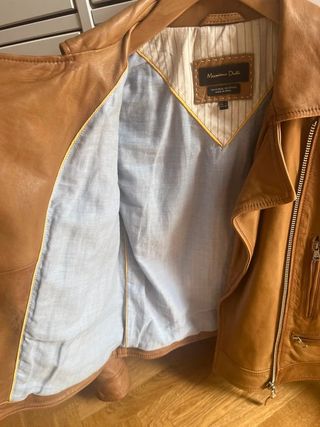 Cazadora biker de piel marrón - Massimo Dutti