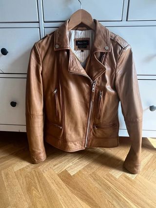 Cazadora biker de piel marrón - Massimo Dutti