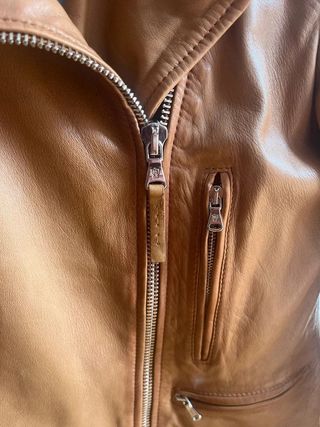 Cazadora biker de piel marrón - Massimo Dutti